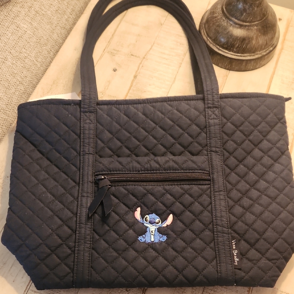 Disney Vera Bradley Navy Quilted Tote with Stitch Embroidered Accent